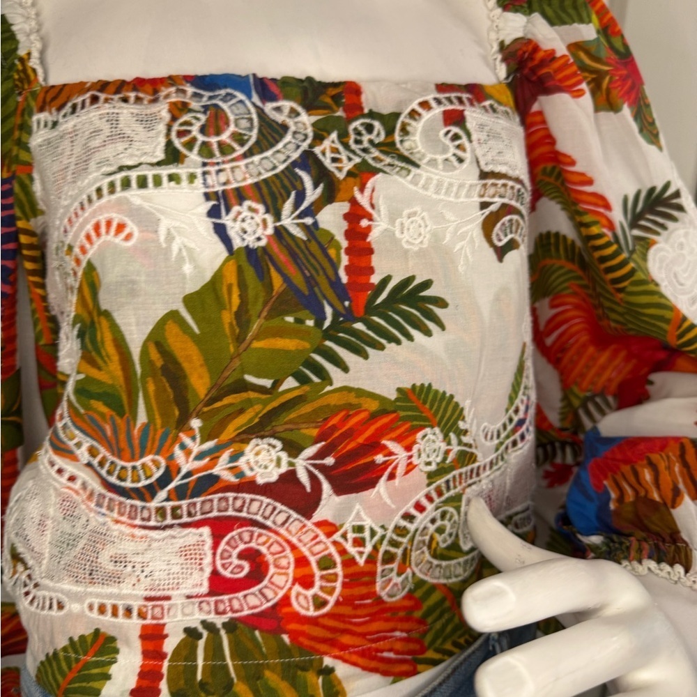 Farm Rio Boohoo Forest Birds Crop Blouse Top Embroideries Size Medium - Picture 6 of 14